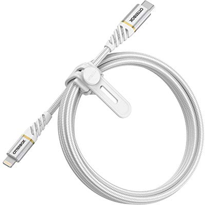 OtterBox Premium Reinforced Braided USB-C to Lightning Cable, MFi Certified, Fast Charging Cable for iPhone and iPad, Ultra-Rugged, Bend and Flex Tested, 1M, White