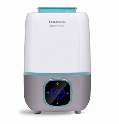Taurus Brume Paradise - Humidificador ultrasónico. 25W. 3 niveles de nebulización. Apto para fragancias. 3L. Silencioso. Tecnología ultrasónica. Iluminación LED. Fácil almacenamiento. Pantalla táctil.