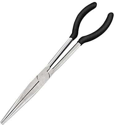 BQKKWIN 1 Piece 11 Inch Long Reach Pliers Set - Long Needle Nose Pliers Sets - Straight, Designed for Mechanics, Technicians, and Contractors| Milled-Jaws | Steel