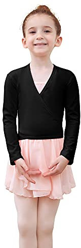 Tancefair Cache-Cœur de Danse Veste de Ballet Coton Ballet Cardigan croisé en Longue Manche Haut Cache-Cœur de ballet pour Enfants Filles Femmes
