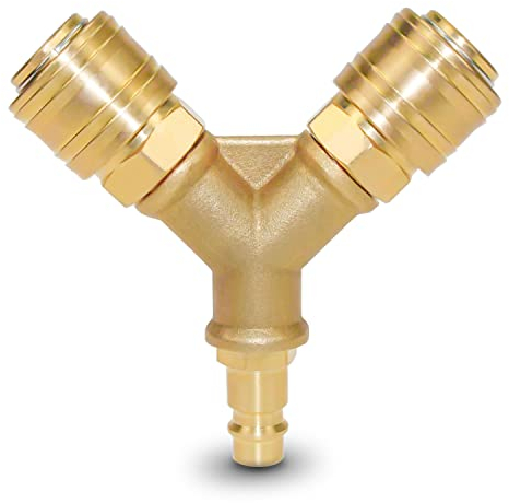 Druckluftverteiler 2-fach 1/4 Inch Brass Druckluftkupplung zwei Kupplungen Druckluft Verteiler mit Außengewinde NW 7,2 Luftweiche Y Verteiler