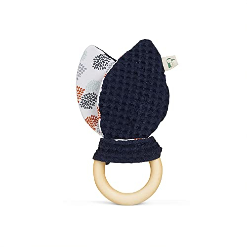 GRÜNSPECHT Bio-Greifring mit Hasenohren, Holzring mit waschbaren Stoffohren aus 100% Baumwolle (kbA), für Greifsinn & Tastsinn, Geschenk Spielzeug Baby, blau (696-V1)