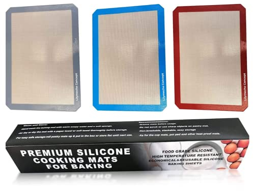 Lilymeche Concept | Silicone Baking Mat | BPA Free Large Nonstick Kitchen Professional Reusable Heat Resistant Baking Half Sheet Bakeware Mats for Cookies, Bread and Pastry(3pc) with Silicone Spatula