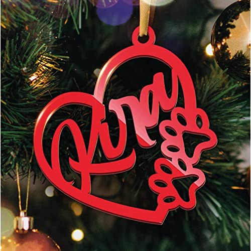 Personalisierte Weihnachtskugel - Lasergeschnittene Weihnachtsornamente mit personalisiertem Namen (Model: Heart & Paws, Gloss Rouge/Rot)