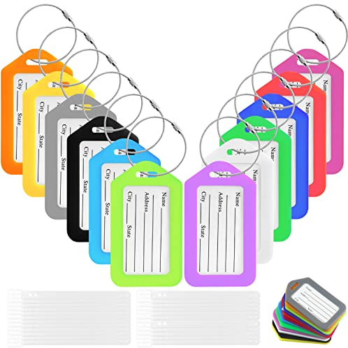 JNWYH 24 Stücke Kofferanhänger, Kunststoff Gepäckanhänger mit 24 Drahtseil und 24 Schlüsselbund für Reisegepäck,Taschen,Rucksäcke,Koffer(8.6 * 4.9cm)