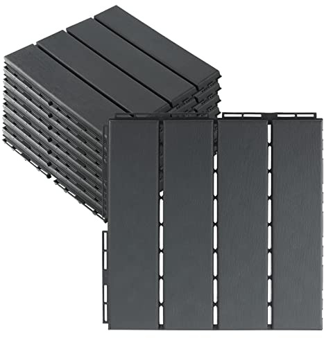 ZEONHEI 8 PCS 11.8 x 11.8 Inch Plastic Interlocking Deck Tiles, Patio Deck Tile, Wood Slat Composite Interlocking Decking Tile for Terrace Balcony Gazebo Pool