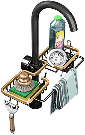 Ruiqas Cocina Fregadero Organizador Acero Inoxidable Grifo Esponja Titular No Perforación sobre el Fregadero Estante Esponja Escurridor Rack con Gancho Toallero