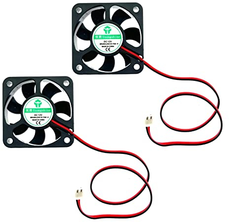 JZK 2x 2 pines DC 12V 50x50x10 mm Mini ventilador refrigeración silencioso con cables 5010 50mm pequeño ventilador CC sin escobillas miniatura cm, ventilador impresora 3D con cable y conector