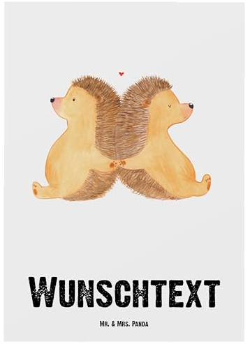 Mr. & Mrs. Panda Personalisierte Postkarte Igel händchenhaltend - Personalisierte Geschenke, Liebesgeschenk, große Liebe, Ansichtskarte mit
