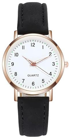 Hahuha Wind Up Watches for Women - No Battery, Leather Dial Band, Fashion Gift Watch - Quartz, Sleek, Minimalist (One Size, #1-Black)