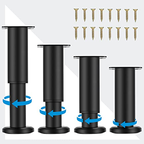 KONIGEEHRE (Upgraded Metal Adjustable Furniture Legs 4.7-7 inches, Heavy Duty Cabinet Legs Extension for Couch/Bed/Desk/Sofa/Table/Chair/Dresser, Replacement Legs for Furniture Set of 4 - Black