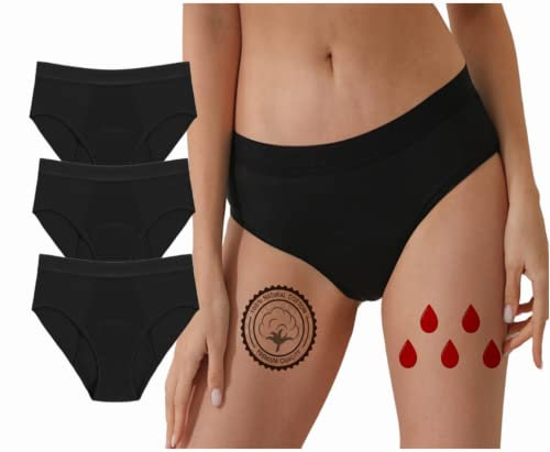 Ronronner Biancheria Intima Mestruale,Mutande Assorbenti Mestruali=4-5 tamponi,Ecologica-Cotone,Lavabile Riutilizzabile,Mutande Assorbenti Donna,Mutandine Periodico,Slip per Ciclo Mestruale