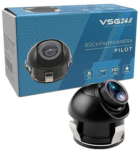 VSG24 Mini Rückfahrkamera Pilot, Kleine Kamera inkl. Verlängerungskabel, Distanzlinien-Anzeige, Flexible Ausrichtung, 150° Winkel, 12V, IP68 - Schwarz