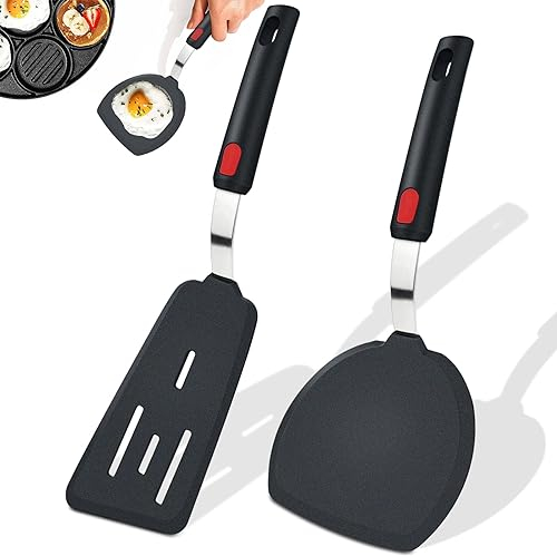 GZqiancang 2 Pièces Spatule Cuisine, Thermorésistante Spatule Silicone pour Œufs Au Plat, Crêpes, Poissons, Hamburgers, Steaks Et Autres Plats (Noir)