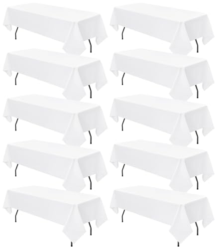 YMHPRIDE Lot de 10 nappes rectangulaires Blanches en Polyester 153 x 260 cm, Housse de Table en Tissu Polyester, pour Tables rectangulaires de 1,8 m, Mariage, Anniversaire, fête, décoration de Table