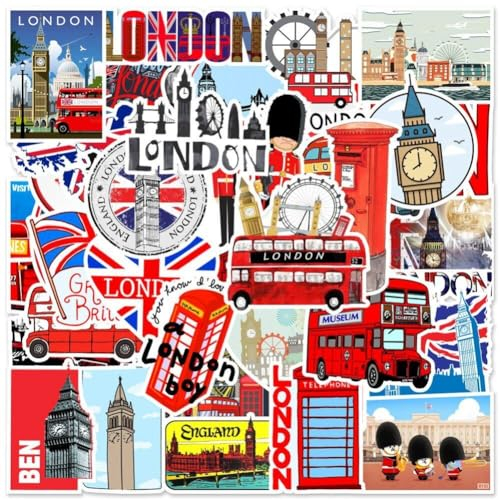 Bemvp 50 Stück Britische London Ästhetische Aufkleber, wasserdichte Aufkleber Für Wasserflasche, Laptop, Gitarre, Koffer, Skateboard, Graffiti-Aufkleber
