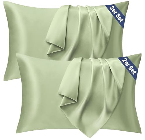 Seiwohl Satin Kissenbezug 50x80 2er Set, Weich wie Seidenkissenbezug Silk Pillowcase, Vegane Seide Kopfkissenbezug Kissenhülle Seidenkopfkissen Kopfkissen bezug für Haar und Haut, Salbeigrün
