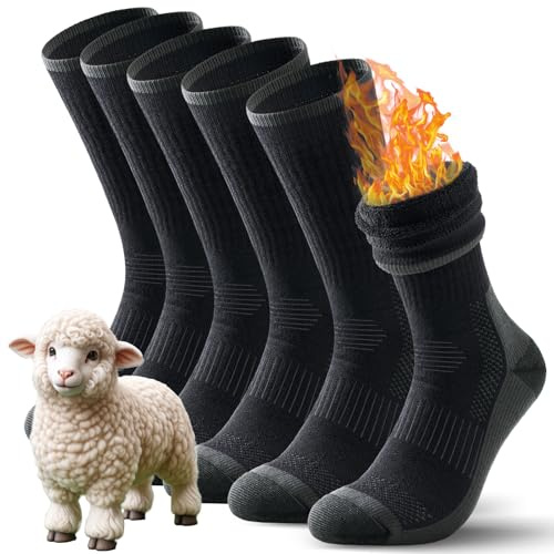 TANSTC Calcetines Lana Merino Clásicos Trekking, Traspirables, Calcetines Trabajo Hombre y Mujer, Negro/Gris/Colorido, 35-38 39-42 43-46 47-50, 3 Pares