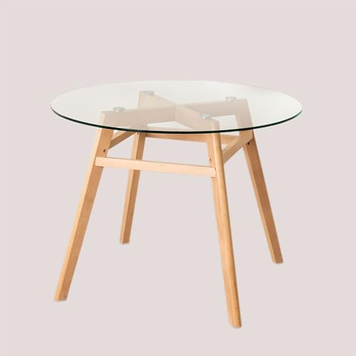 SKLUM Mesa de Comedor Redonda en Cristal y Madera de Haya Scand Nordic -