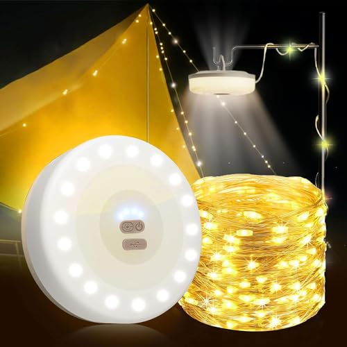 Camping Lichterkette,Camping Lichterkette Aufrollbar,Campinglampe mit 10m led lichterkette,Usb Wiederaufladbare Campinglampe,Wasserdichte Tragbare Verstaubare Lichterkette für Den Außenbereich