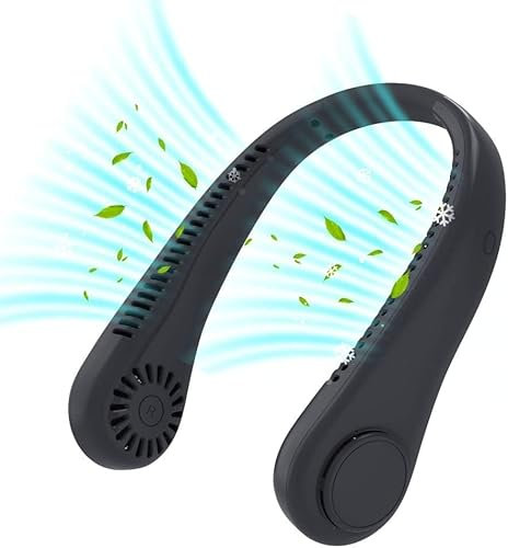 3000mAh Portable Neck Fans Rechargeable, 3 Speed Hanging Bladeless Fan, Soft Neckband, 360° Airflow Cooling, Mini Fan for Outdoor Travel Office Sport (Black)