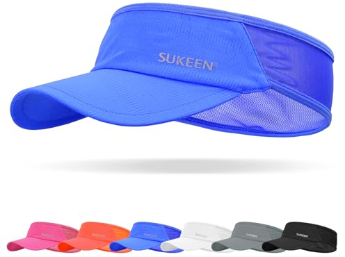 Sukeen Sonnenblende-Hut, UPF 50+ UV-Sonnenschutz-Sonnenblende für Damen, Laufmütze, Golfmütze für Herren, kühlendes elastisches Visier, Sport-Schirmmütze für Tennis, Radfahren,Blau