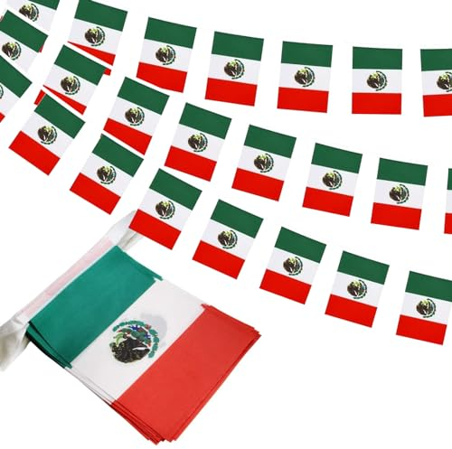 GSYLPFT Banderas de México para eventos patrióticos, Día de la Independencia, barras deportivas, decoraciones interiores y exteriores, 33 pies, 30 banderas