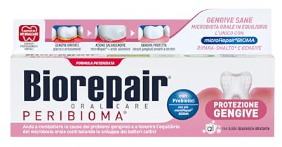 Biorepair, Zahnpasta Zahnfleischschutz Peribiom, 12 Packungen à 75 ml, bekämpft und verhindert Zahnfleischprobleme, mit Probiotika, feuchtigkeitsspendende Hyaluronsäure, ohne Fluorid