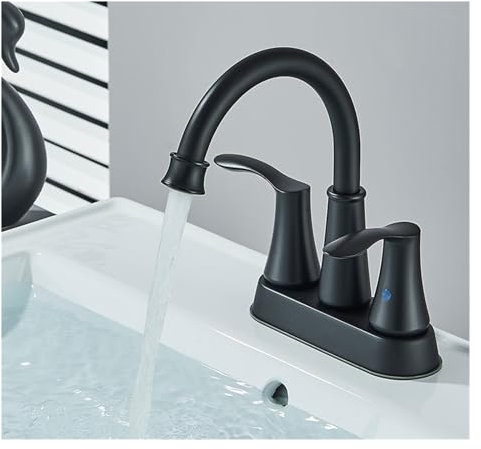 Becken Messing Waschbecken Doppelgriff Warm- und Kaltwasserbecken Wasserhahn auf der Theke installiert (Color : Black A)