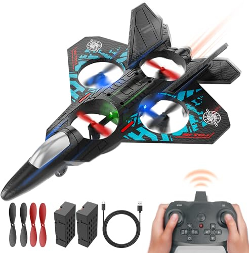 BEZGAR RC Fighter Jet Toy, 2.4GHz Remote Control Airplane with LED Lights