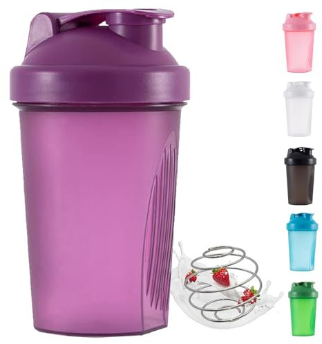 KISUOMAOYI Protein Shaker Bottle with Stainless Steel Mixing Ball, Workout Water Bottle with Non-Leak Flip Lid 400ml for Fitness Sports Gym Supplement Drinks Bottles, Capacity for Smooth Shakes(Purple