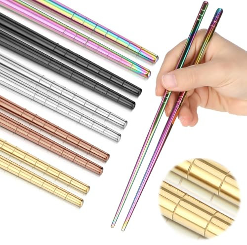 5 Paar Bunt Edelstahl Essstäbchen, Wiederverwendbare Sushi Stäbchen, Spülmaschinenfest, Metall-Chopsticks, Japanisch Chinesisch Koreanisch, 23cm (5 Farben)