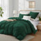 Gezu Housse de Couette Coton 240x260 cm Vert Foncé Unie 100% Doux Parure de Lit Adulte Coton Linge de Lit Avancé Literie Aspect Ridée Naturel avec Fermeture Éclair et2 Taie d'oreiller 65x65cm