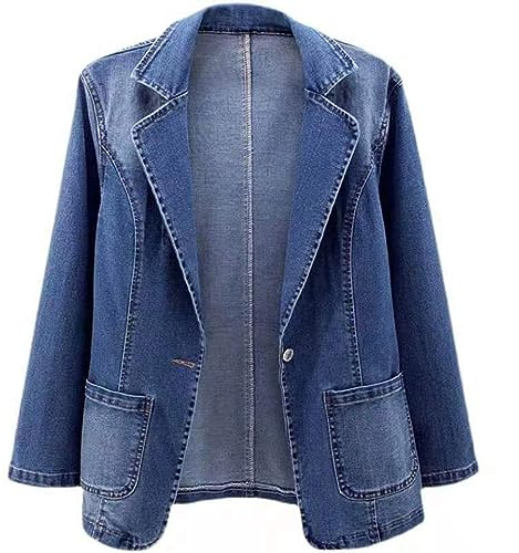 SYDUZAX Veste en Jean Femme Grande Taille Vestes à Revers Avec Poches Pour Le Travail Et Les Sorties Pour Femme Blazer Coupe Ajustée Manches Longues Manteau en Jeans Femme Boutons Blousons Pas Cher