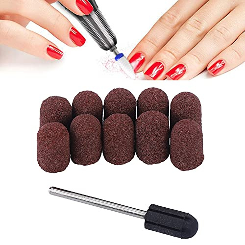 WPKD BLUEIY Schleifkappen Nagelfräser,10 Stück Schleifhülsen Nagelfräser mit Sandschaft Nagelbohrmaschine,für Maniküre,Pediküre,Podologie(7x13)