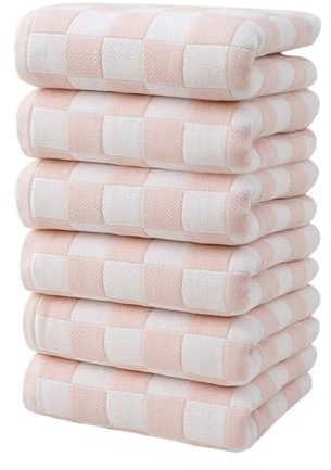SK Studio Lot de 6 Seviettes essuie-Mains, Serviettes de Toilette, très Absorbant Coton pour Salon, Main, Salle de Sport, 35 x 75 cm, Rose pâle