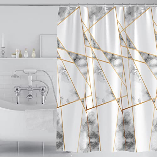 DEARARTBath Gold Border Marmor Duschvorhang für Badezimmer, H180 x B200 cm (1er Pack) Dicken Tuch Duschvorhang Set mit Hooksm, Mehltau Resitant 100% Wasserdicht Maschine waschbar, Easy Clean Easy Care