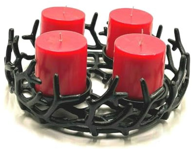 Adventskranz Metall Silber,Weihnachtskranz, Deko-Kranz Geweih-Design, Aluminium vernickelt Schwarz Kerzenhalter, Rund Kerzenhalter, Tisch Weihnachtskranz Deko, 30X9X30 cm, Adventsdeko (Schwarz)