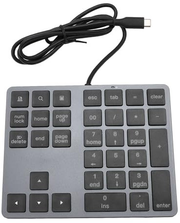 Asixxsix Kabelgebundener Nummernblock, Min Slim 34 Tasten Externer USB-C-Ziffernblock mit 2 USB 3.0-Anschlüssen und 1 Typ-C-Anschluss Plug-and-Play-wiederaufladbare Tragbare Numpad-Tastatur