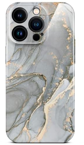 ONEFLOW Bliss Cover für Apple iPhone 15 Pro Hülle in Marmor Optik, Designer Case Handy Schutzhülle mit Kameraschutz, Muster Hardcase Glitzer Handyhülle marmoriert, Grau Gold