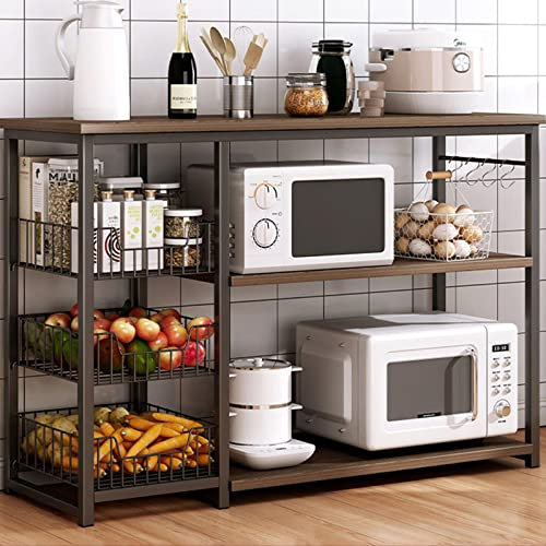 Küchenregal aus Metall mit Holztisch und Ablage, 100 cm, Bäckerregal für Kücheninsel