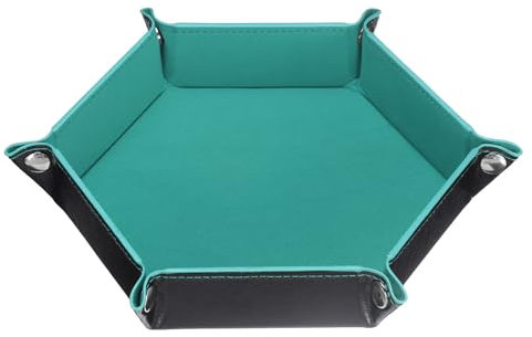 sourcing map PU Leather Dice Tray Unisex Valet Tray Folding Hexagon Tray Portable Entryway Table Nightstand Bedside Desk Holder for Key Wallet Watch Coin Jewelry, Cyan