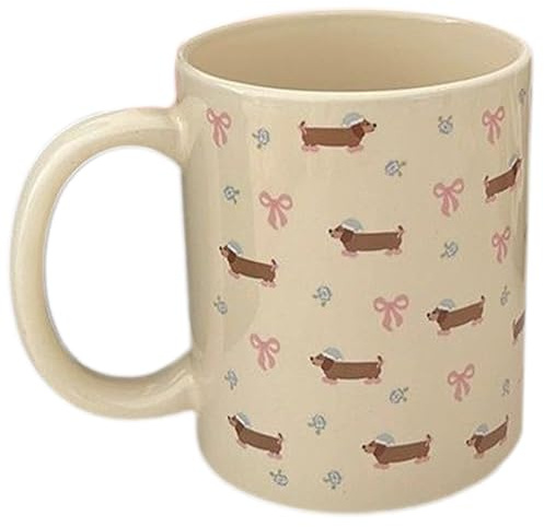 BYYLECL Niedliche Dackel Tasse Keramiktasse, Morgen-Dackel Kaffee Teetasse mit Henkel, 400ml Große Tassen für Männer Frauen Heiße Getränke
