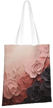 QMNEHJ Bolsas de lona reutilizables para comestibles, color rosa rubor y negro, bolsa de compras con asas, bolsa de hombro para mujer, Negro -, Talla única