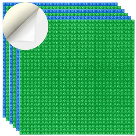 HUIZDQ 6 Pack Peel and Stick Building Base plates for Building Bricks 100% Compatible with All Major Brands-Baseplate, For Kids 3 Years Up, 10 x 10, Blue and Green