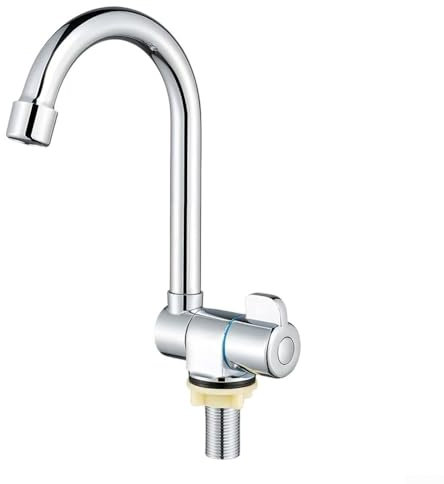 Zilimontt 360 Grad drehbarer Wohnmobil-Wasserhahn, einzelner Kaltwasserhahn, Messing, zusammenklappbar, Küchenspüle, Wasserhahn mit G1/2-Gewinde für Wohnmobil, Yacht, Wohnwagen, Chrom-Finish (A)