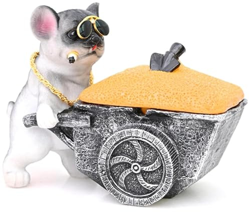 ZHAOYCSH Lustiger Aschenbecher mit Deckel aus Harz in Bulldoggenform, Winddichter Aschenbecher für Draußen und Innen, Dekorativer Aschenbechers mit Deckel für Garten, Balkon, Wohnzimmer, Terrasse