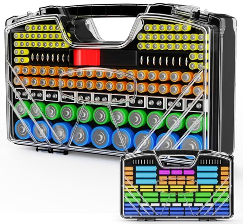 Battery Organizer Storage Case, Battery Storage Holder Organizer Box with Tester - 285 Batteries Double-Sided Variety Pack, Holds AA AAA 4A C D Cell 9V 3V Lithium LR44 CR2 CR123 (Black)