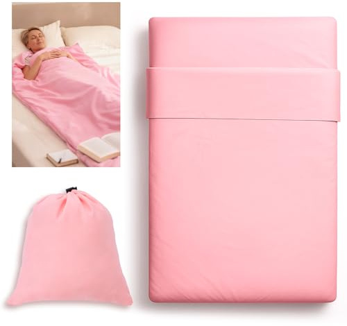 Dimeho Self Tan Sleep Sack Travel Body Self Tanners Breathable Adult Sleep Sack Lightweight Adult Sheet Protector Reusable Sleeping Bag for Bed Travel Camping Hotel Business Trip (Pink)