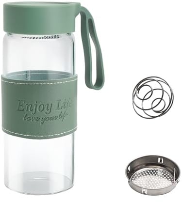 APOMOONS Protein Shaker glas 480 ml shaker proteinshake proteinshacker | Proteinshaker med sil och rostfritt stål kula mugg flaska fitness flaska proteinskakare för proteinskakning sporttillägg, D